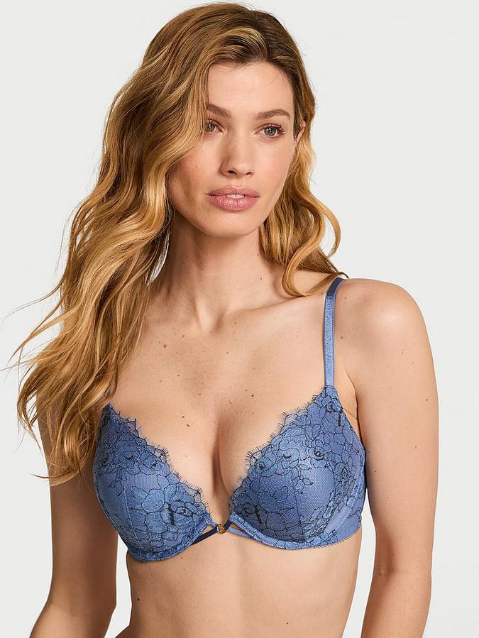 Bombshell Add-2-Cups Denim Rose Lace Push-Up Bra