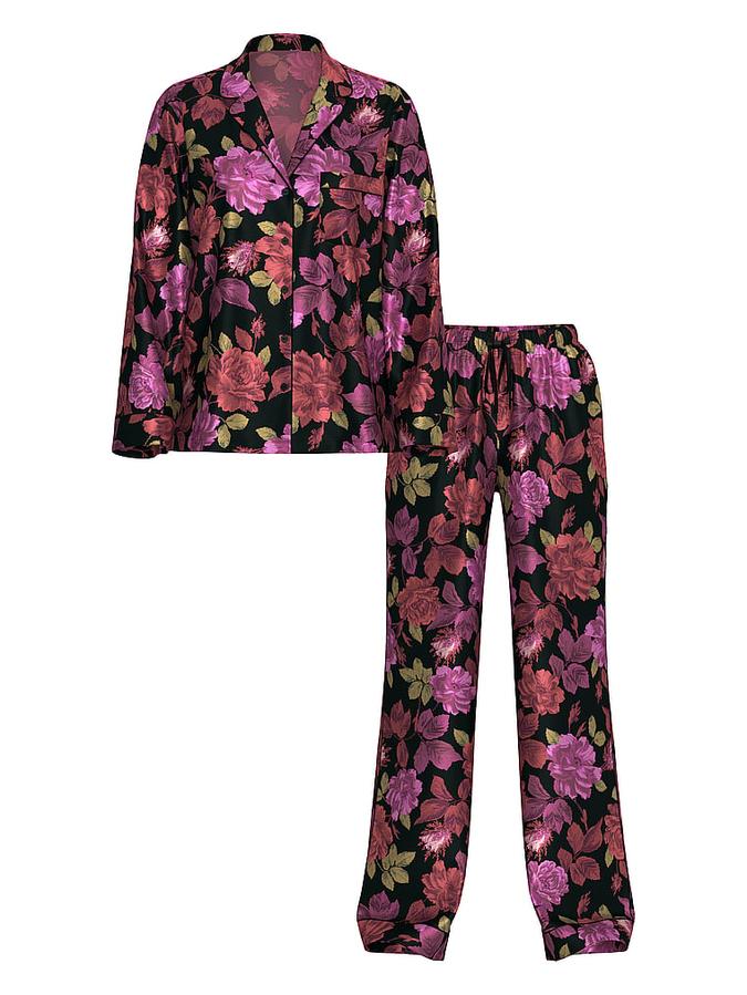 Glazed Satin Long Pajama Set image number 2