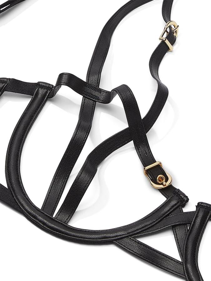 Faux Leather Open-Cup Balconette Bra image number 3