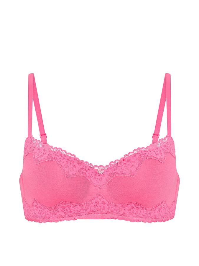 Cotton Lace-Trim Lightly Lined Balconette Bra image number 2