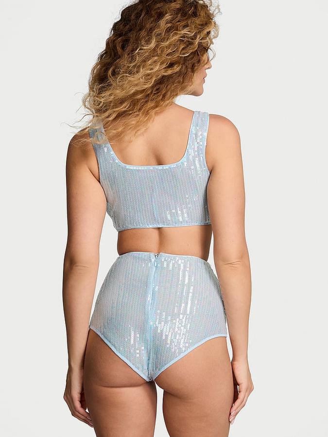 Sequin Shimmer Bra Top & High-Waist Short Set image number 1