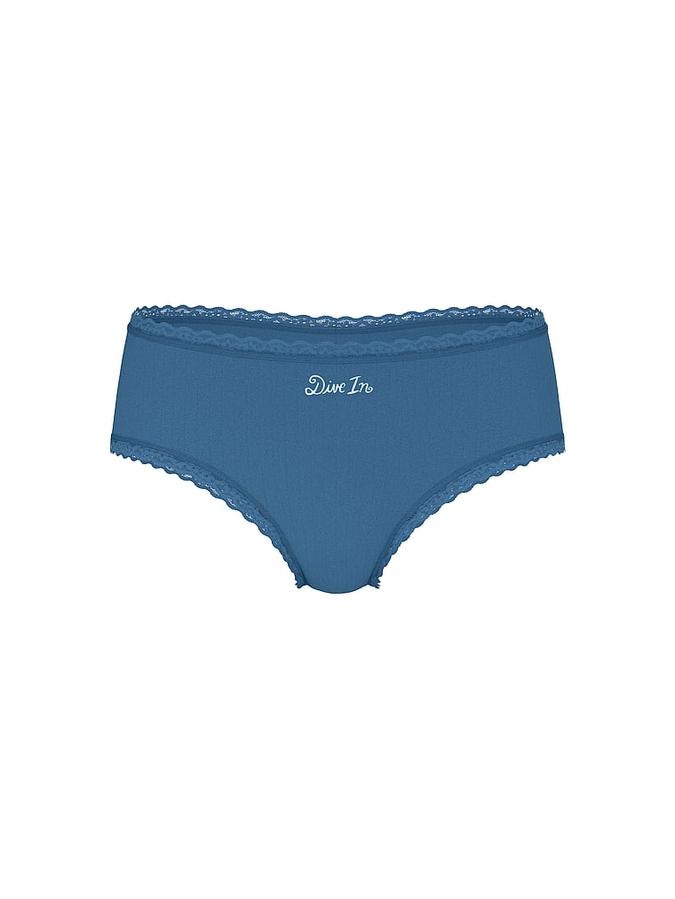 Stretch Cotton Pointelle Lace-Waist Cheeky Panty image number 2