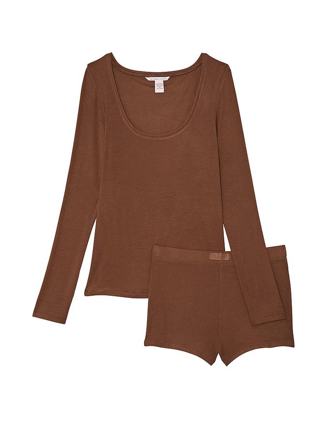 Ribbed Modal Scoop Long-Sleeve Shortie Set image number 2