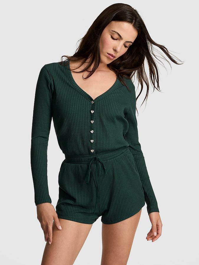 Wide-Ribbed Drawstring Romper