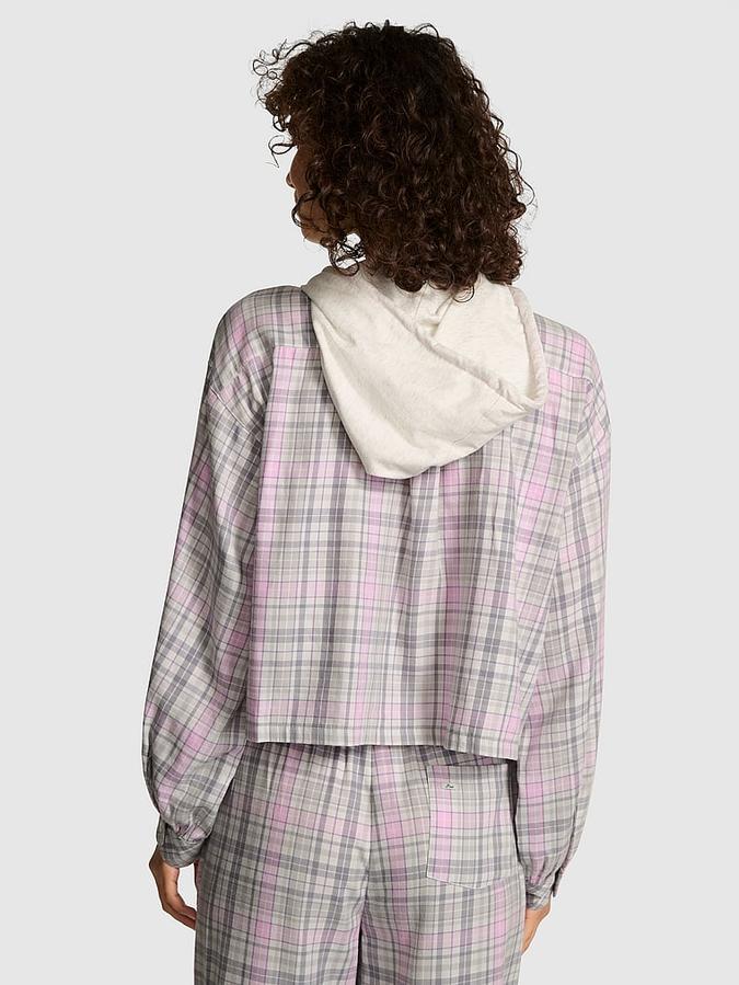 Flannel Hooded Long- Sleeve Top
