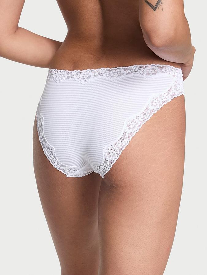 Cotton Shadow Stripe Lace-Waist Bikini Panty