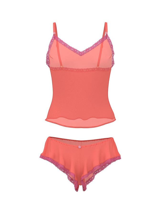 Chiffon Lace-Trim Cami & Flutter Shorts Set image number 2