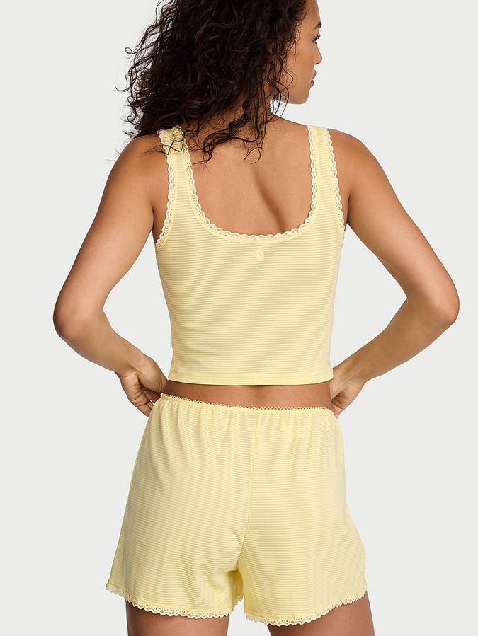 Cotton Shadow Stripe Cropped Tank & Shorts Set