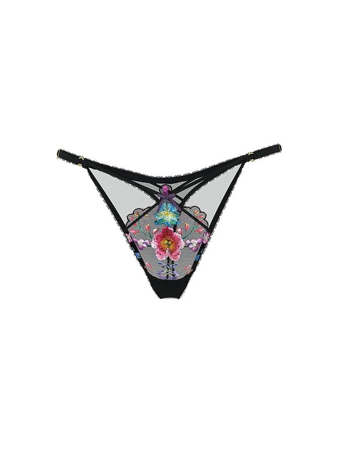 Dark Blossom Embroidery High-Leg Adjustable Thong Panty image number 1