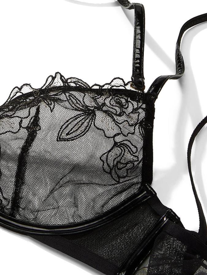 Unlined Rose Embroidery Low-Cut Demi Bra image number 3