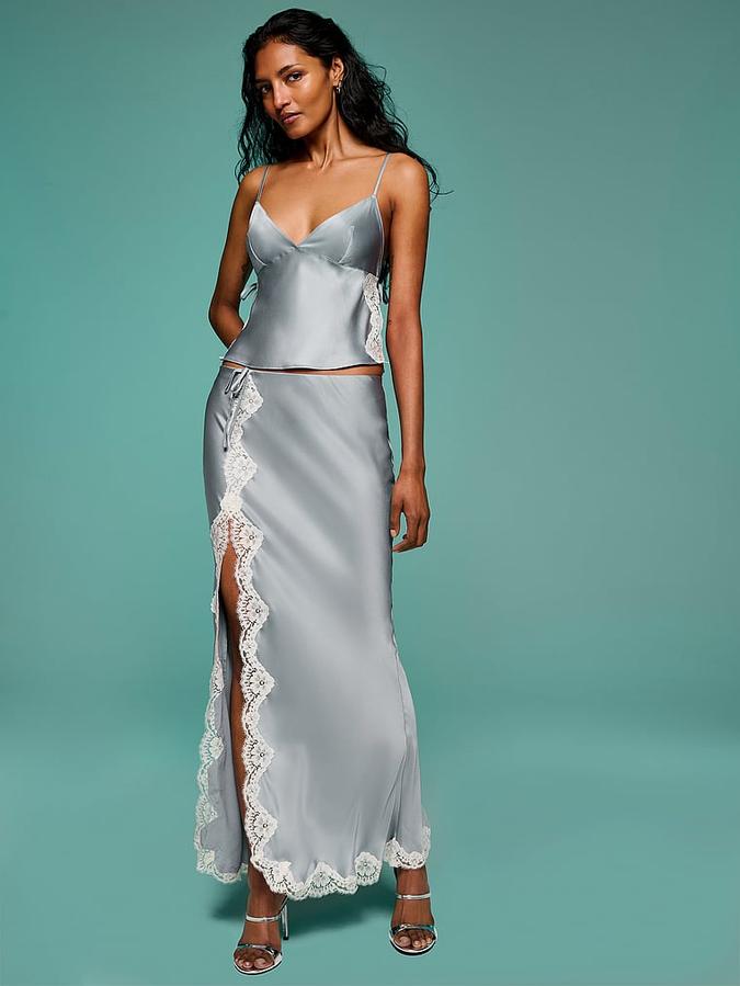 Satin Lace-Trim Cami & Maxi Skirt Set image number 3