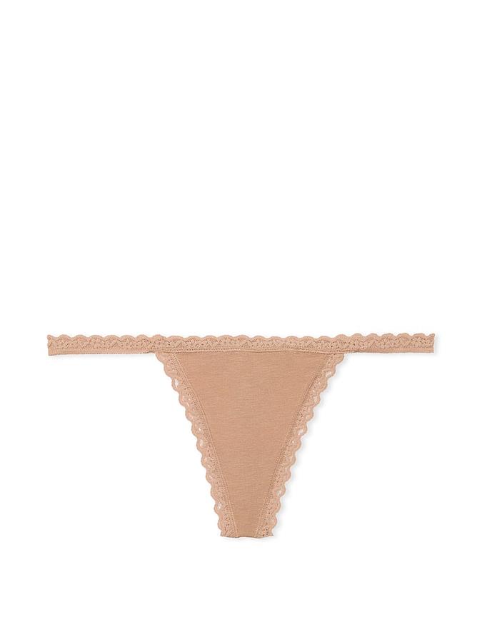 Lace-Trim Cotton V-String Panty image number 0