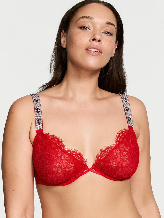 Shine Strap Unlined Low-Cut Lace Demi Bra image number 0