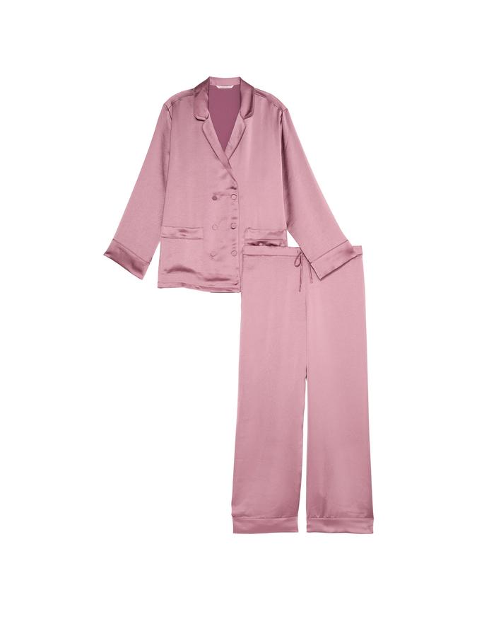 Luxe Satin Double -Breasted Long Pajama Set image number 2