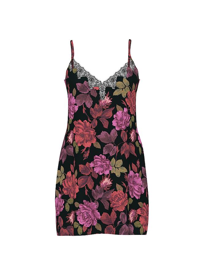 Satin Rose Lace-Trim Mini Slip Dress image number 2
