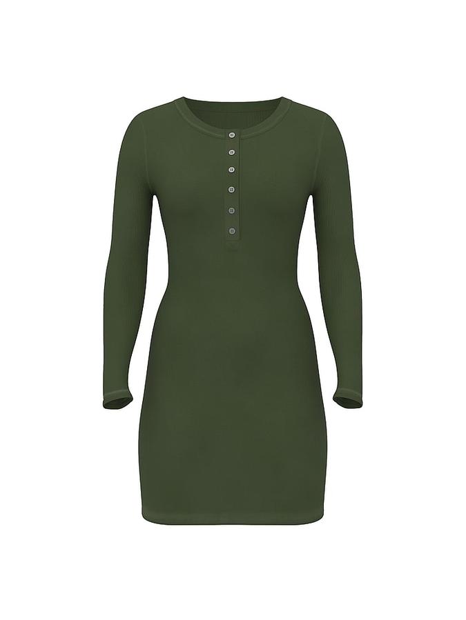 Vintage Ribbed Henley Long-Sleeve Dress image number 2