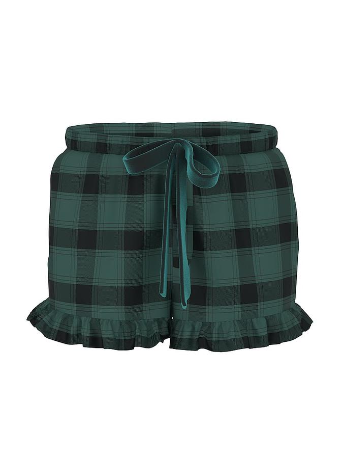 Flannel Boxy Ruﬄed Pajama Shorts image number 2