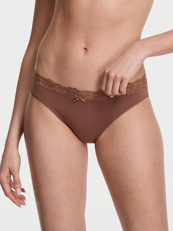 Body by Victoria Stretch Cotton Lace-Waist Bikini Panty image number 0