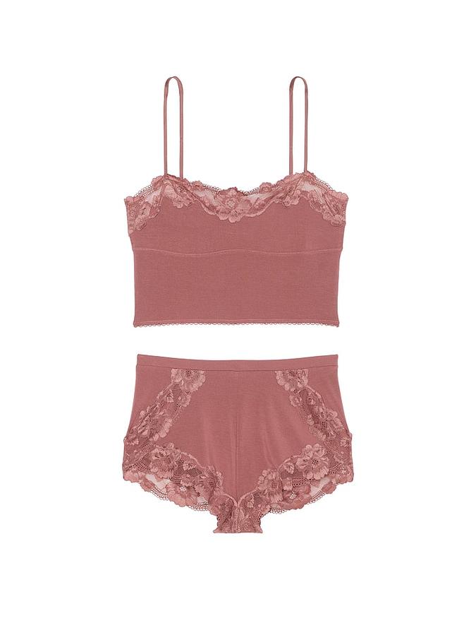 Modal & Lace Trim Straight-Neck Cami Set image number 2