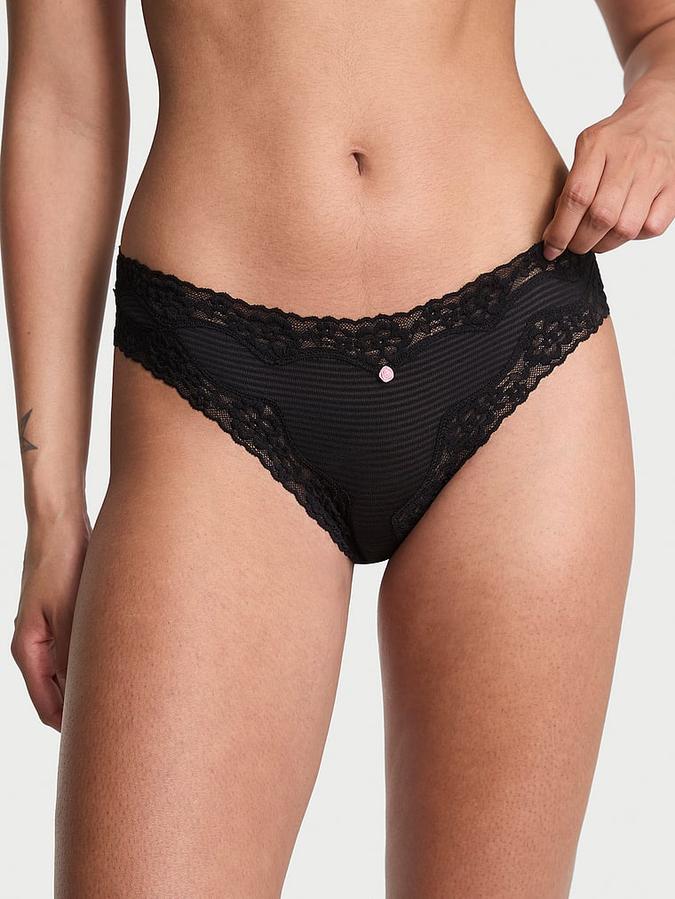 Cotton Shadow Stripe Lace-Waist Bikini Panty image number 0