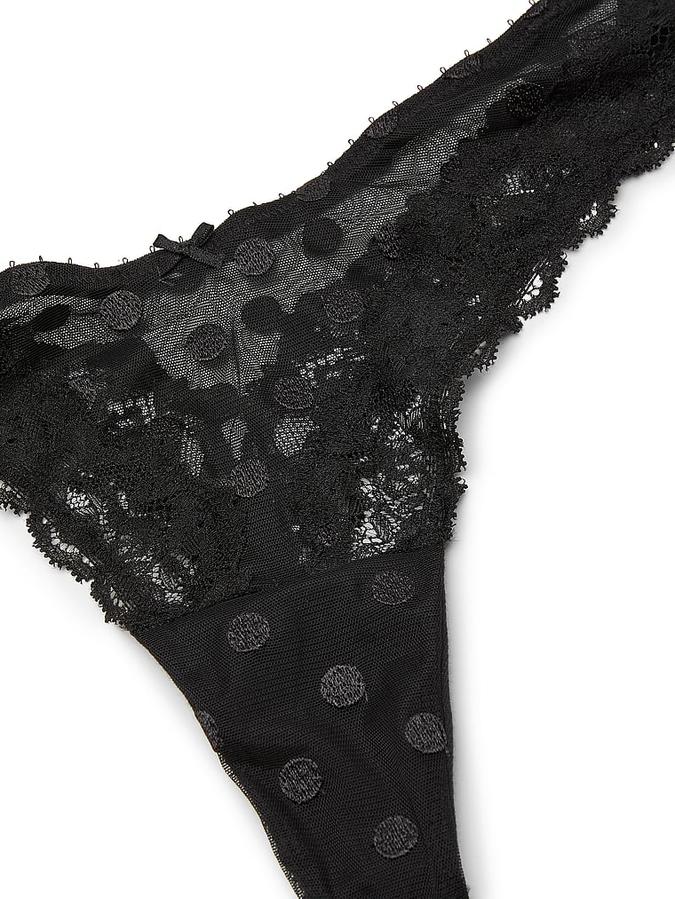 Sheer Heritage Dot Lace-Trim Thong Panty image number 2
