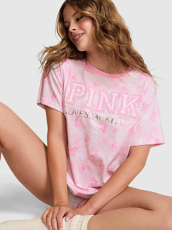 PINK x LoveShackFancy Campus Cotton Tee image number 0