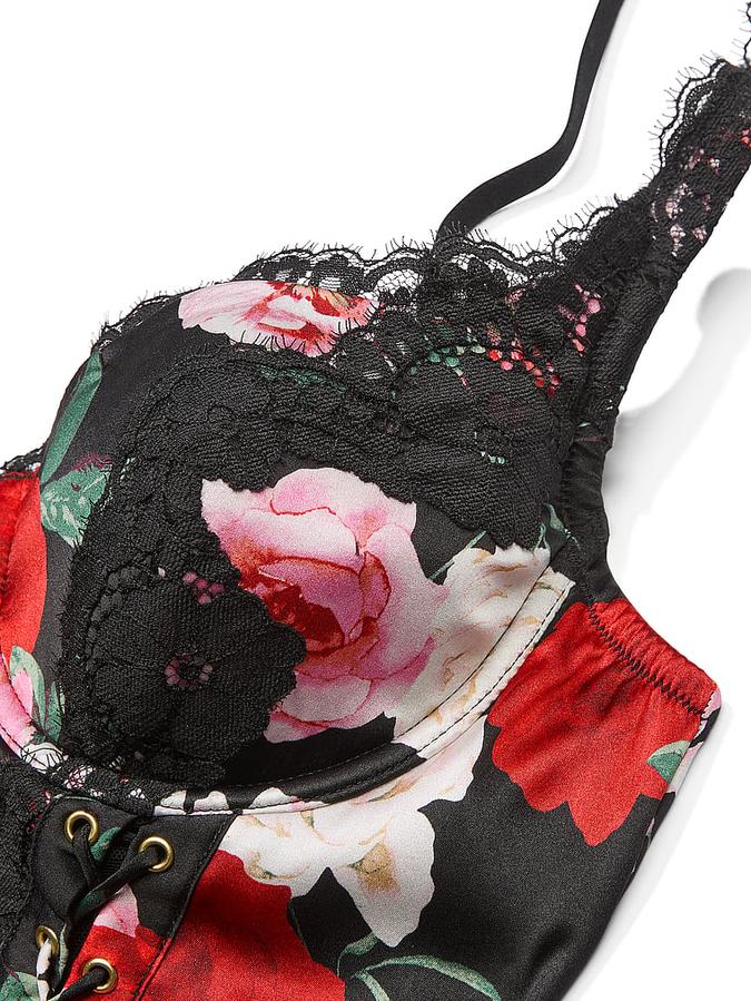 Atelier Victoria's Secret Noir Satin Lace-Trim Cupped Bodysuit image number 3