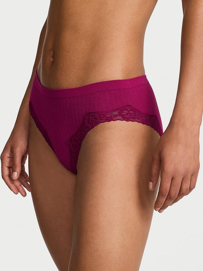 Seamless Rib Lace-Trim Hiphugger Panty