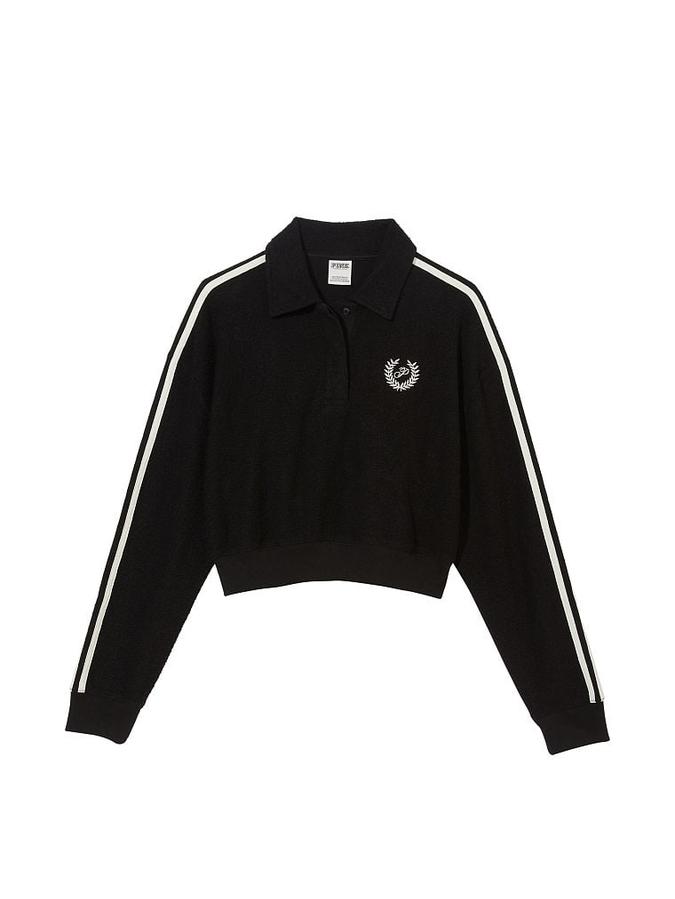 Reverse Fleece Cropped Polo Sweatshirt image number 2