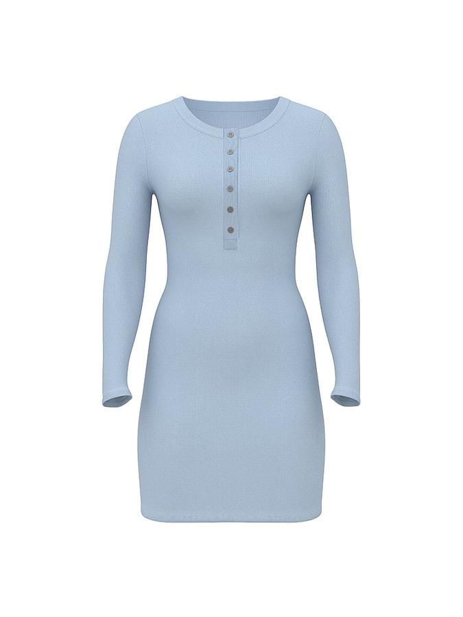 Vintage Ribbed Henley Long-Sleeve Dress image number 2