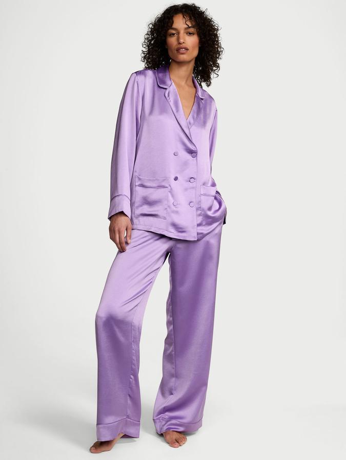 Luxe Satin Double -Breasted Long Pajama Set image number 0