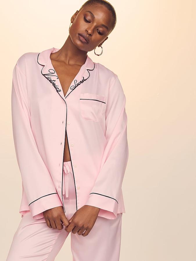 Glazed Satin Long Pajama Set image number 4