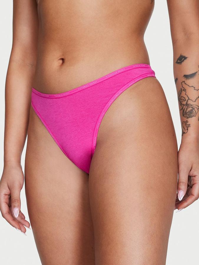 Mini Logo Cotton High-Leg Scoop Thong Panty