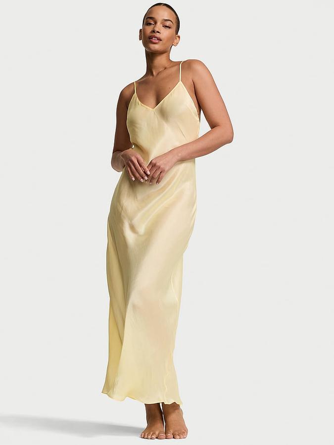 Luxe Sheer Satin Long Slip Dress
