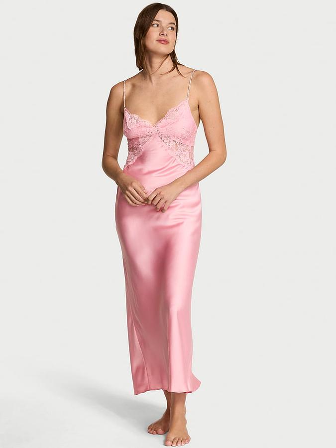 Twinkle Satin & Lace Long Slip Dress
