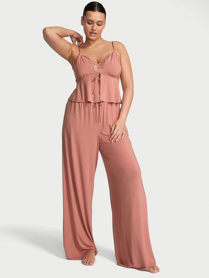 Modal Soft Lace-Trim Cami &amp; Wide-Leg Pant Set image number 0