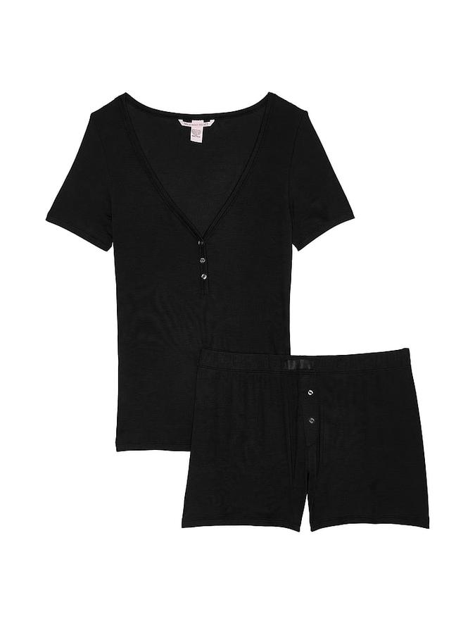 Ribbed Modal Short-Sleeve Henley & Boxer Shorts Set image number 2