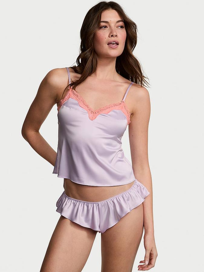 Tease Satin Lace-Trim Cami & Flutter Shorts Set