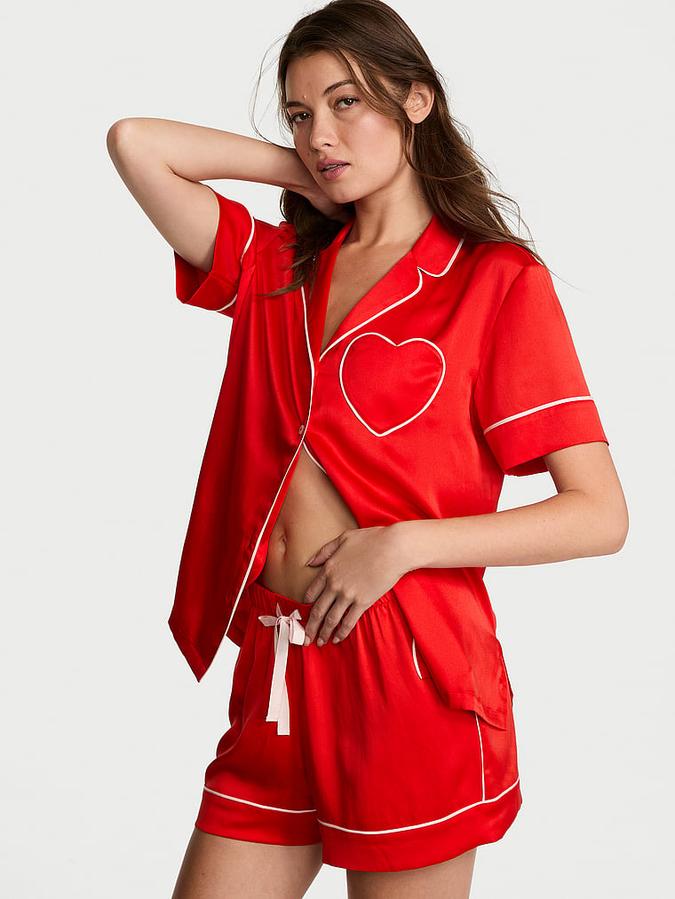 Glazed Satin Heart Short Pajama Set