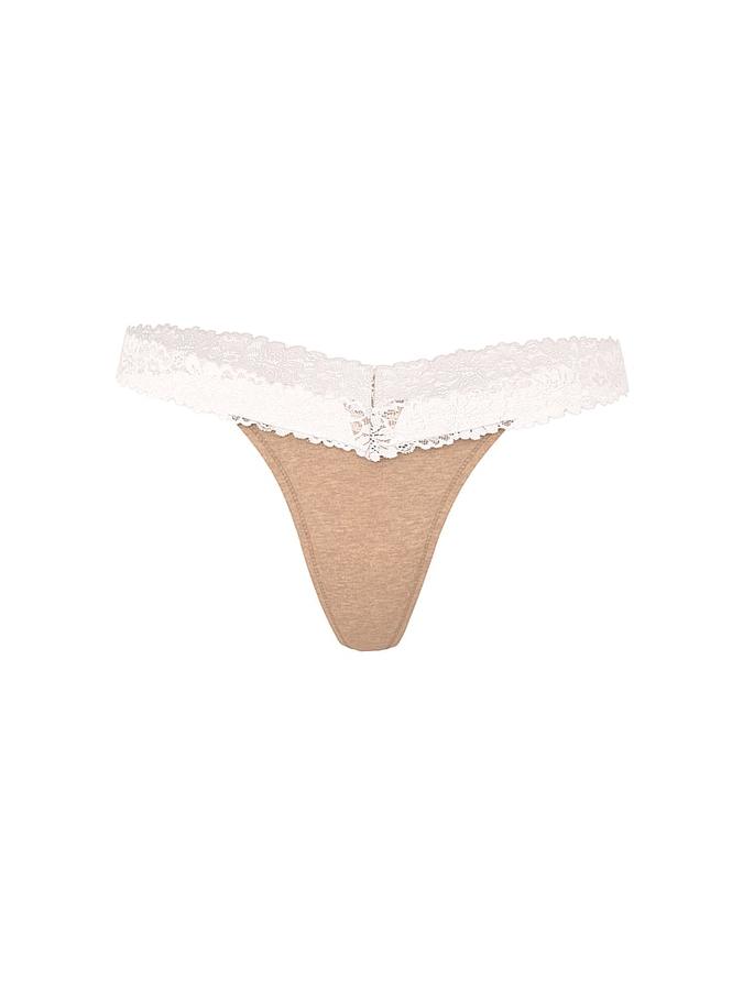 Cotton Lace-Trim Thong Panty image number 2