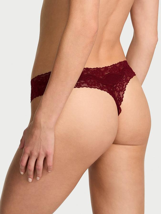 Cotton Shadow Stripe Lace-Waist Thong Panty