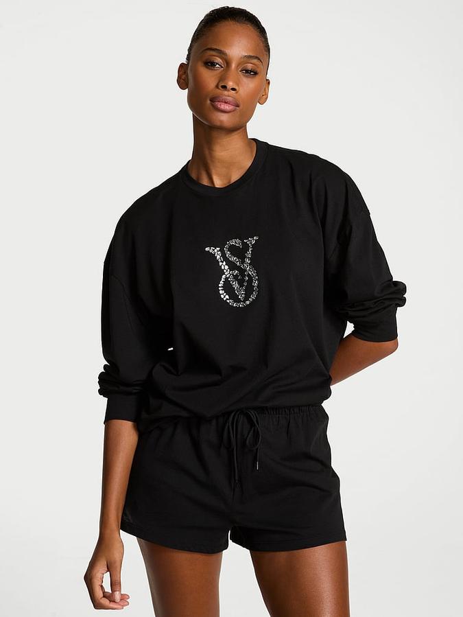 100% Cotton Shine Long-Sleeve Short Pajama Set