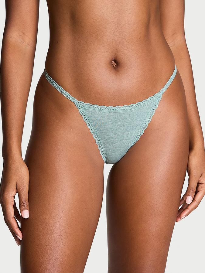 Lace-Waist Heather Rib V-String Panty