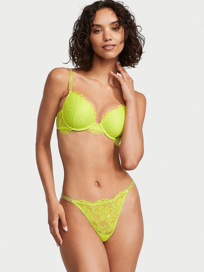 Shine Chain Strap Lace Thong Panty image number 0