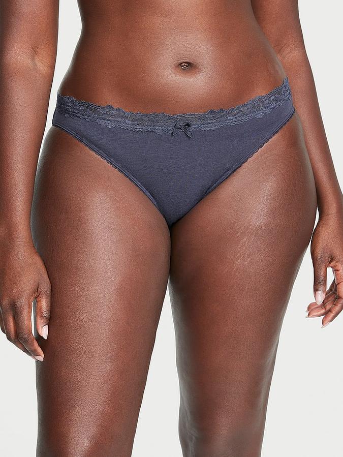 Stretch Cotton Lace-Waist Bikini Panty image number 0