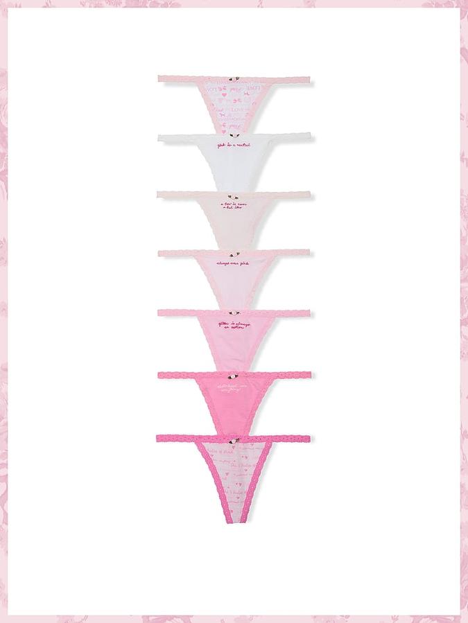 PINK x LoveShackFancy Rules of Pink 7-Pack V-String Panties image number 2