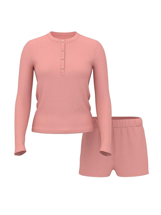 SoSoft&trade; Modal Wide-Rib Long-Sleeve Henley & Shorts Set image number 2
