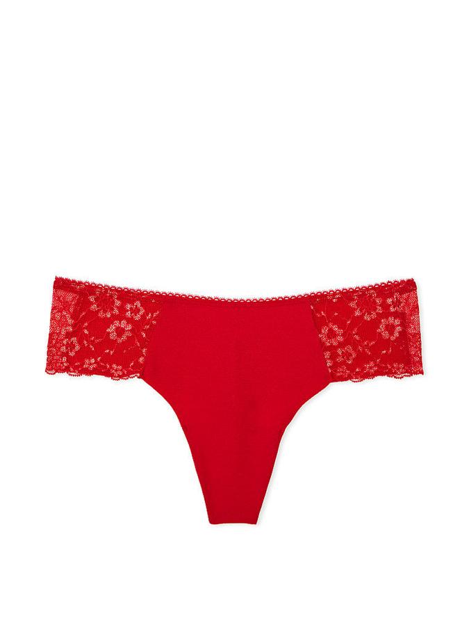 Shimmer Lace-Trim No-Show Thong Panty