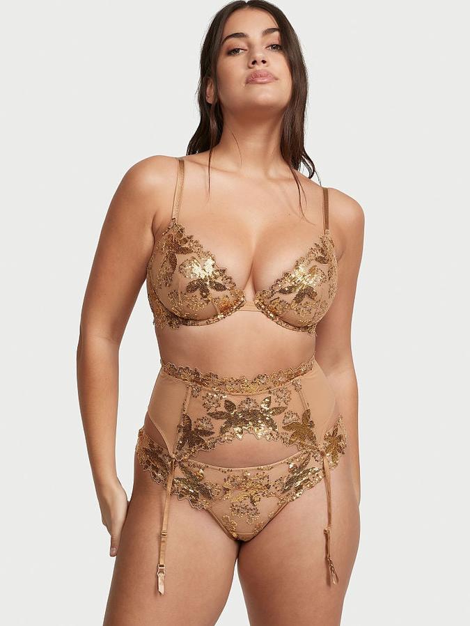 Gold Sequined Ziggy Floral Embroidery Thong Panty image number 2