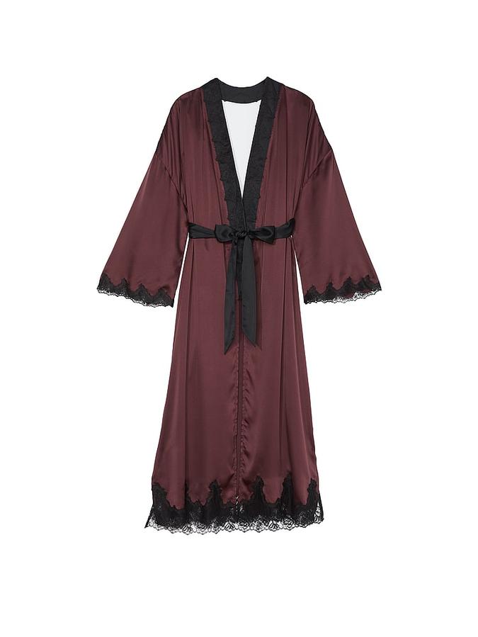 Satin & Rose Lace Open-Back Long Robe image number 2